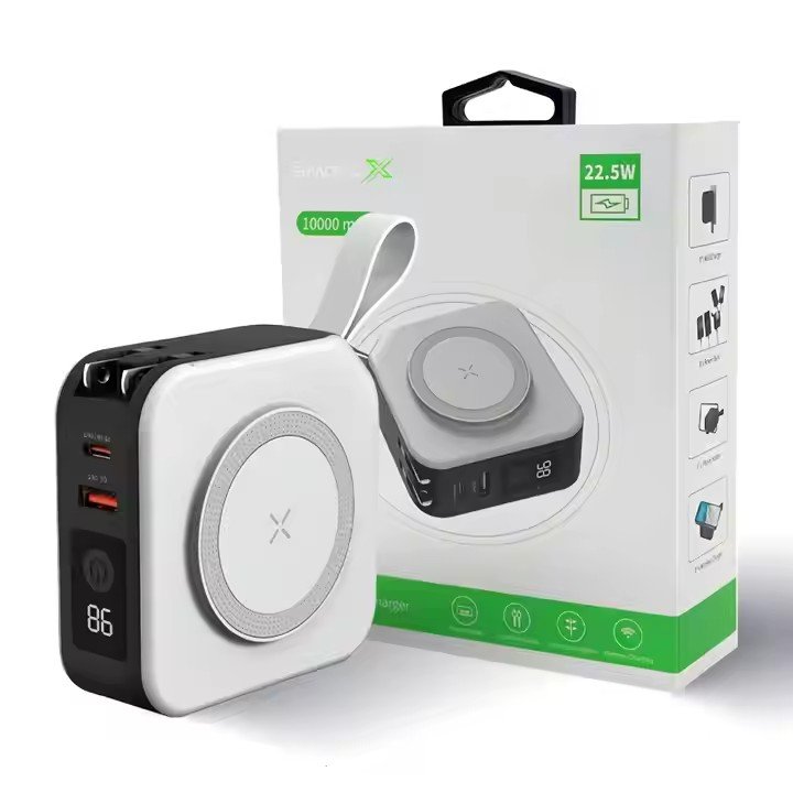 Multifuntional Portable Magnetic Power Bank with Buit-in Cable and Stand